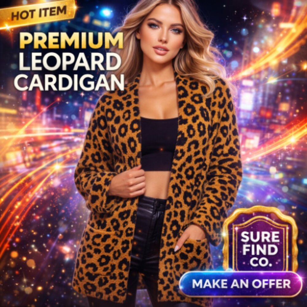 Time & Tru Women's XL (16-18 ) Leopard Print Open Cardigan Sweater with Pockets